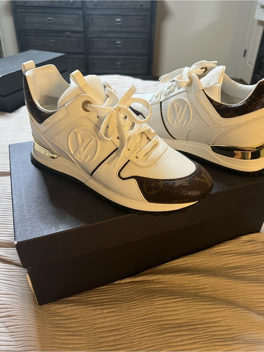Louis Vuitton White & Brown Monogram LV Run Away Sneakers for Women